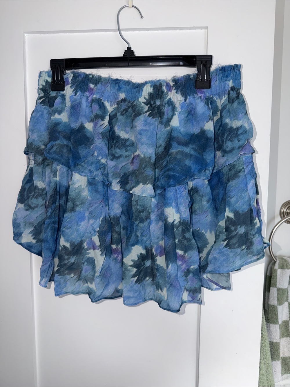 LoveShackFancy Blue Floral Tiered Mini Skirt